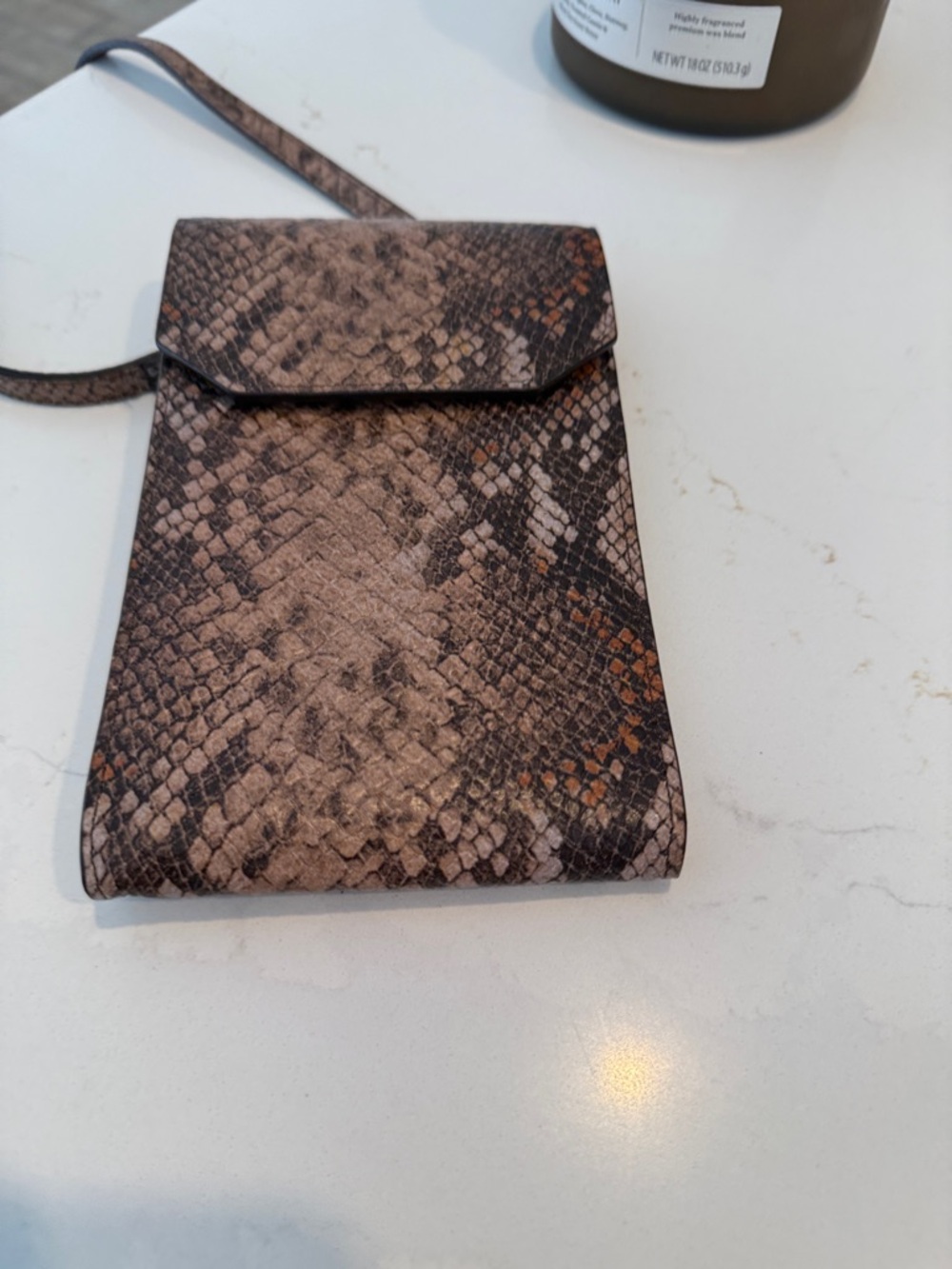Snake-Print Crossbody Phone Pouch - Taupe - Picture 5 of 6